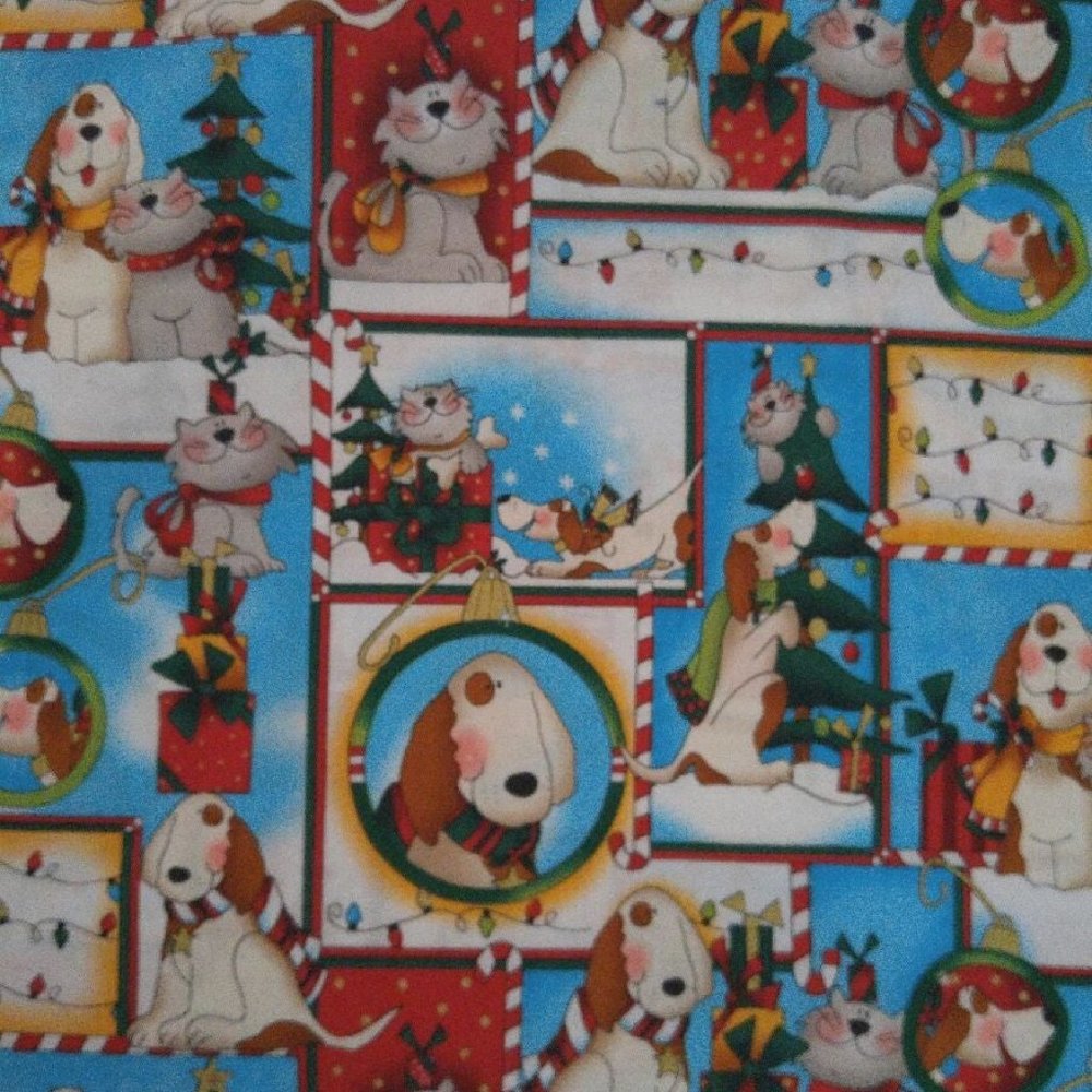 Dog and cat Christmas cotton fabric